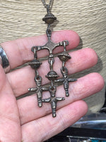 Antique Vintage big crucifix cross Taxco Mexico Yalalag Dangles tassels amazing rare Sterling silver 925 CEL Mexican Artisan chain necklace