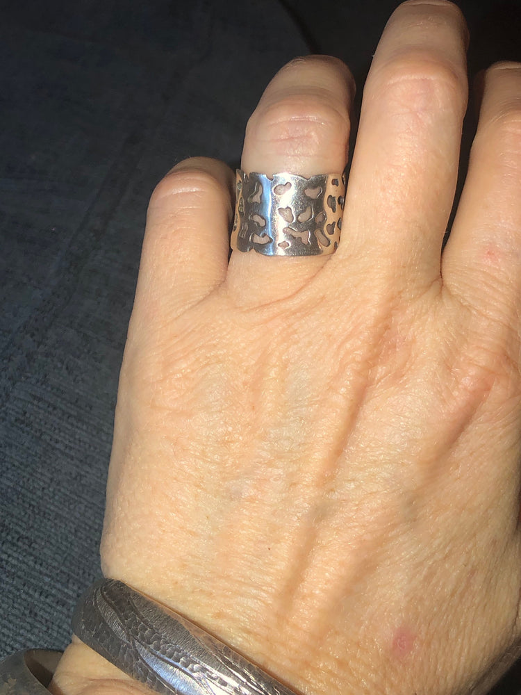 Vintage brutalist abstract Super thick band ring size  5.75 Puzzle pieces Sterling silver 925