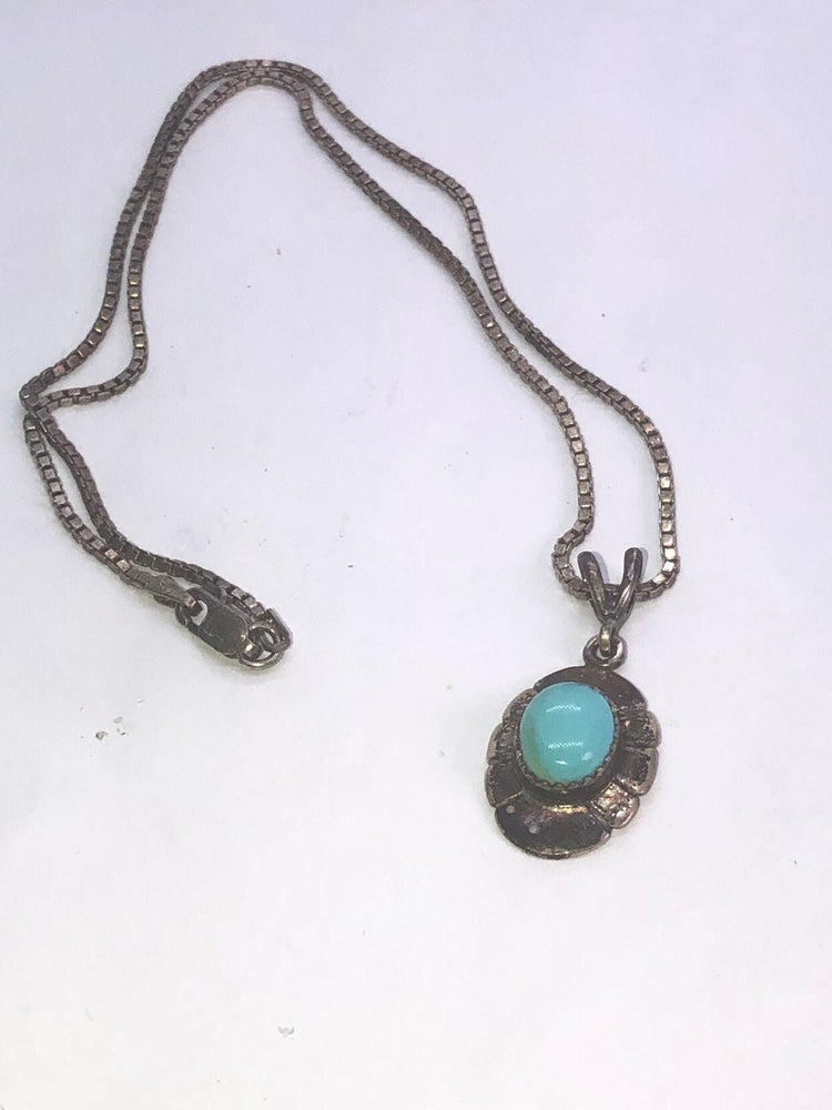 Vintage Native American Indian turquoise sterling silver pendant necklace 925