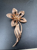 Antique vintage rose gold over sterling silver large flower brooch pin