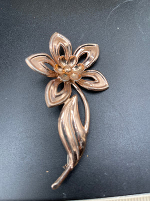 Antique vintage rose gold over sterling silver large flower brooch pin