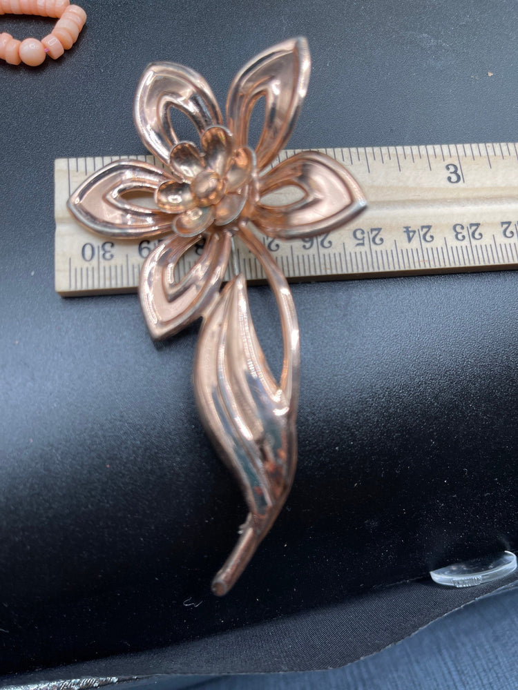 Antique vintage rose gold over sterling silver large flower brooch pin