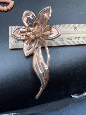Antique vintage rose gold over sterling silver large flower brooch pin
