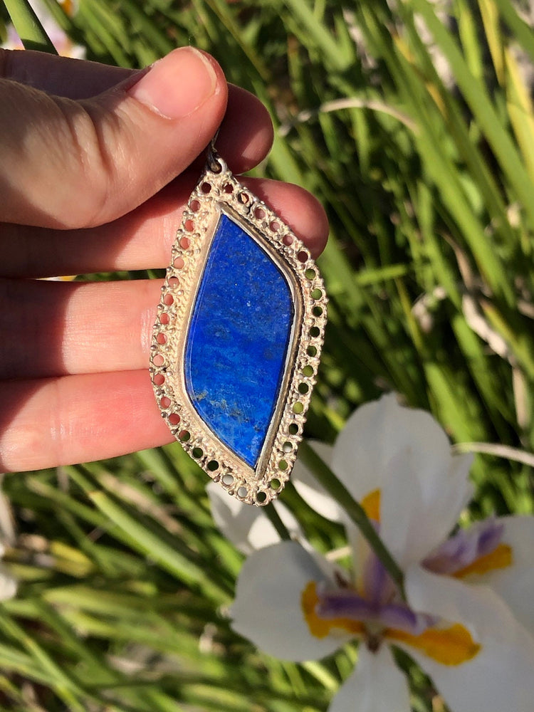 Big blue lapis lazuli gemstone pendant 4 necklace sterling silver 925