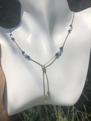 Vintage southwestern liquid sterling silver tassels lapis lazuli pearls Necklace jewelry free shipping!