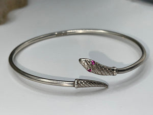 stunning Sterling Silver Snake - Serpent Bangle Bracelet Ruby Eyes Birmingham 1980’S Victorian Style Rare