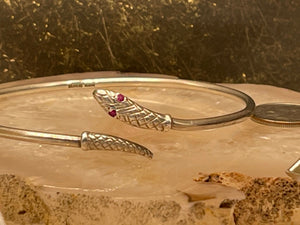 stunning Sterling Silver Snake - Serpent Bangle Bracelet Ruby Eyes Birmingham 1980’S Victorian Style Rare