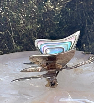 Vintage Taxco Mexico Butterfly Brooch - Abalone & Sterling Silver 925