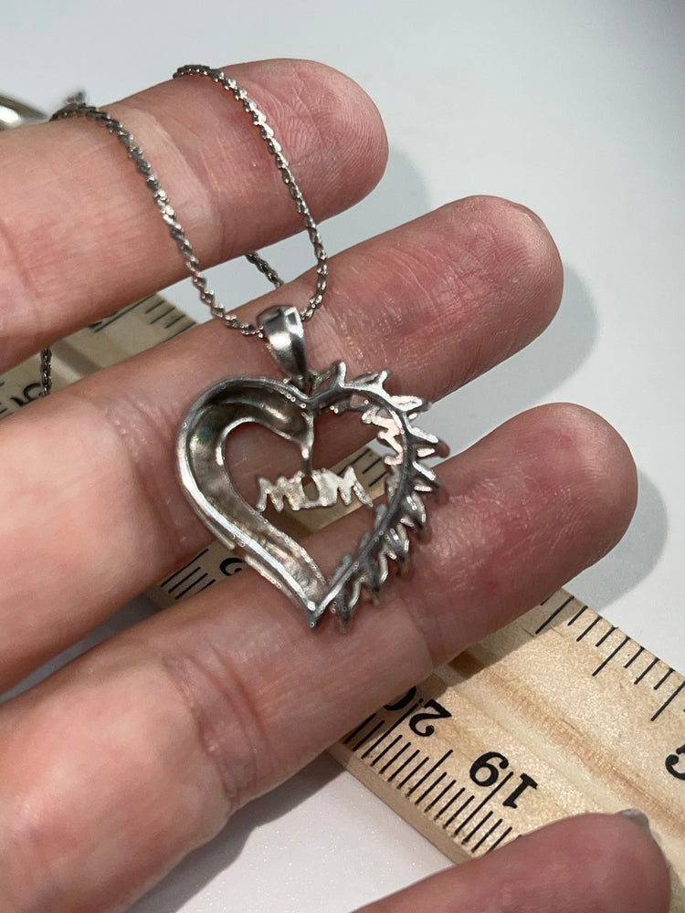 Sterling Silver Heart Pendant Necklace - Cubic Zirconia CZ - MOM