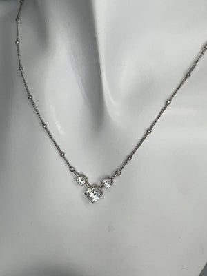 Sterling Silver 925 Designer Ross Simons Cz - Crystal V Necklace Ball Chain Eternity Style