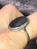 Antique Art Deco 835 silver big black onyx surrounded by marcasite rings size 7