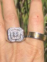 Vintage Costume cocktail ring lot of 2 CZS rings men’s size 10.5 stainless steel/ silver- gold tone  one band and one Statement ring bling!!