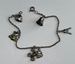 Vintage Sterling Silver 925 Charm Bracelet Teddy Bear Puffy Heart Butterfly Bell Clown Charms
