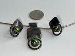 Vintage Mid Century Modern Necklace Pendant & Earring Set - Green Glass and Sterling Silver 925