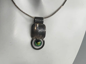 Vintage Mid Century Modern Necklace Pendant & Earring Set - Green Glass and Sterling Silver 925