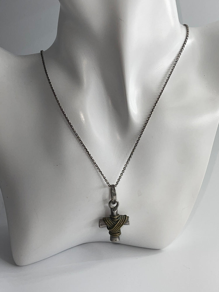 Vintage Mexico Rustic Crucifix Cross Pendant Necklace Sterling 925 Silver