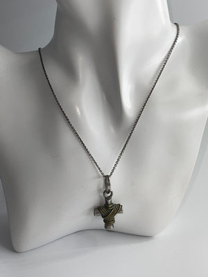Vintage Mexico Rustic Crucifix Cross Pendant Necklace Sterling 925 Silver