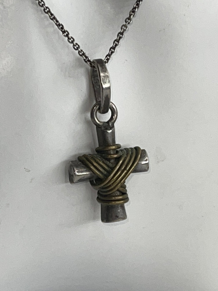 Vintage Mexico Rustic Crucifix Cross Pendant Necklace Sterling 925 Silver