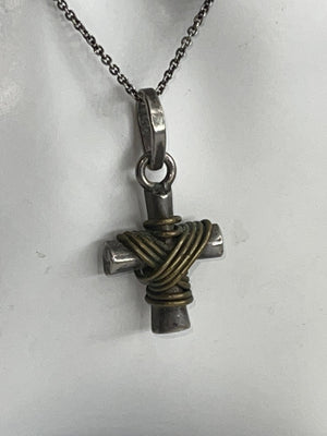 Vintage Mexico Rustic Crucifix Cross Pendant Necklace Sterling 925 Silver