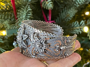 Beautiful DGS Turkey Filigree Flower Cuff Bracelet - Sterling Silver 925 - Very detailed