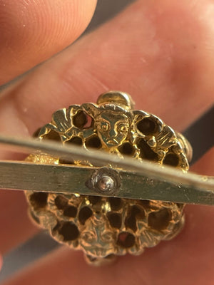 Austro Hungarian Victorian Brooch - Sterling Silver with Yellow Gold Gilt, Seed Pearls & Blue Gemstones or Glass - Antique