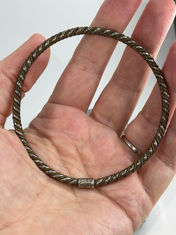 Vintage Antique Taxco Mexico Sterling Silver 925 Bangle Bracelet Twisted Two Tone Native