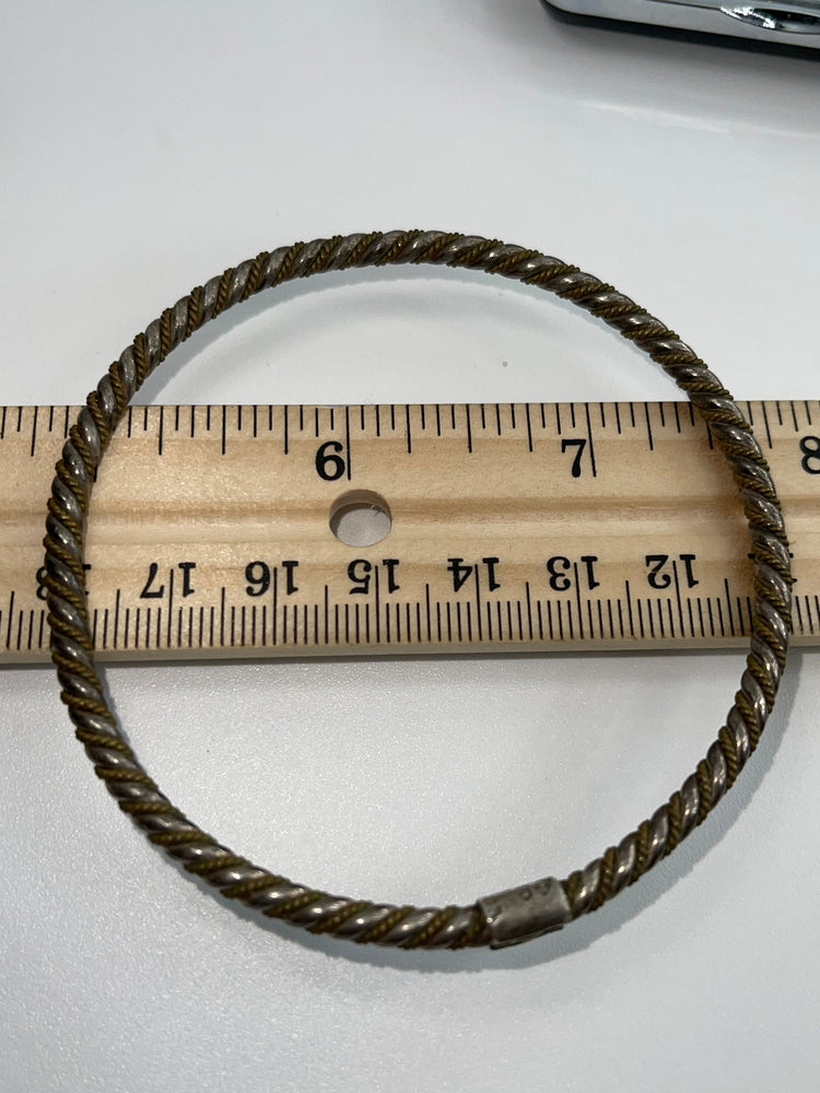 Vintage Antique Taxco Mexico Sterling Silver 925 Bangle Bracelet Twisted Two Tone Native