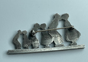 Big Antique Vintage Dutch Kissing Couples Solid Sterling Silver 925 Brooch Large