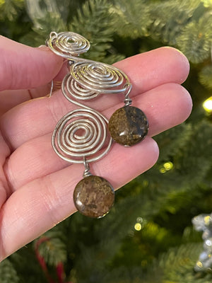 Vintage Swirl Earrings with Genuine Gemstone - Abstract Long Dangles