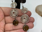 Vintage Swirl Earrings with Genuine Gemstone - Abstract Long Dangles