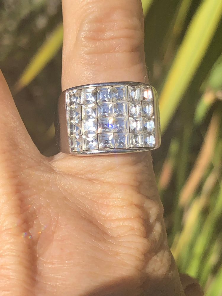 Stunning multi CZ statement ring made your bling and rainbow shine  7.75 18kt RGP