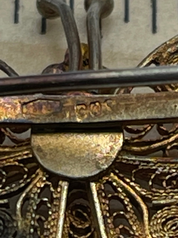 Victorian Edwardian 800 Silver Gold Vermeil Filigree Butterfly Brooch