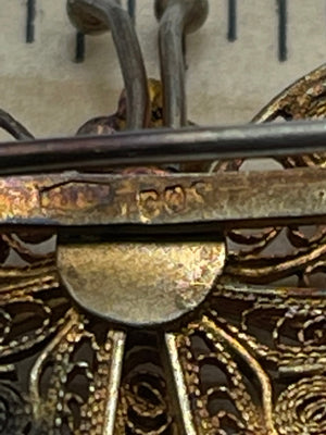 Victorian Edwardian 800 Silver Gold Vermeil Filigree Butterfly Brooch