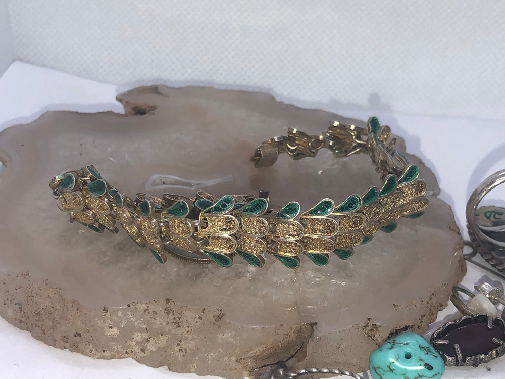 Vintage antique designer Alioto Adriana 800 silver gold Vermeil cloisonné enamel filigree bracelet Genoa Italy rare *needs repair* wearable
