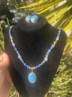 Vintage southwestern denim lapis gemstones sterling silver necklace and earrings 925 set