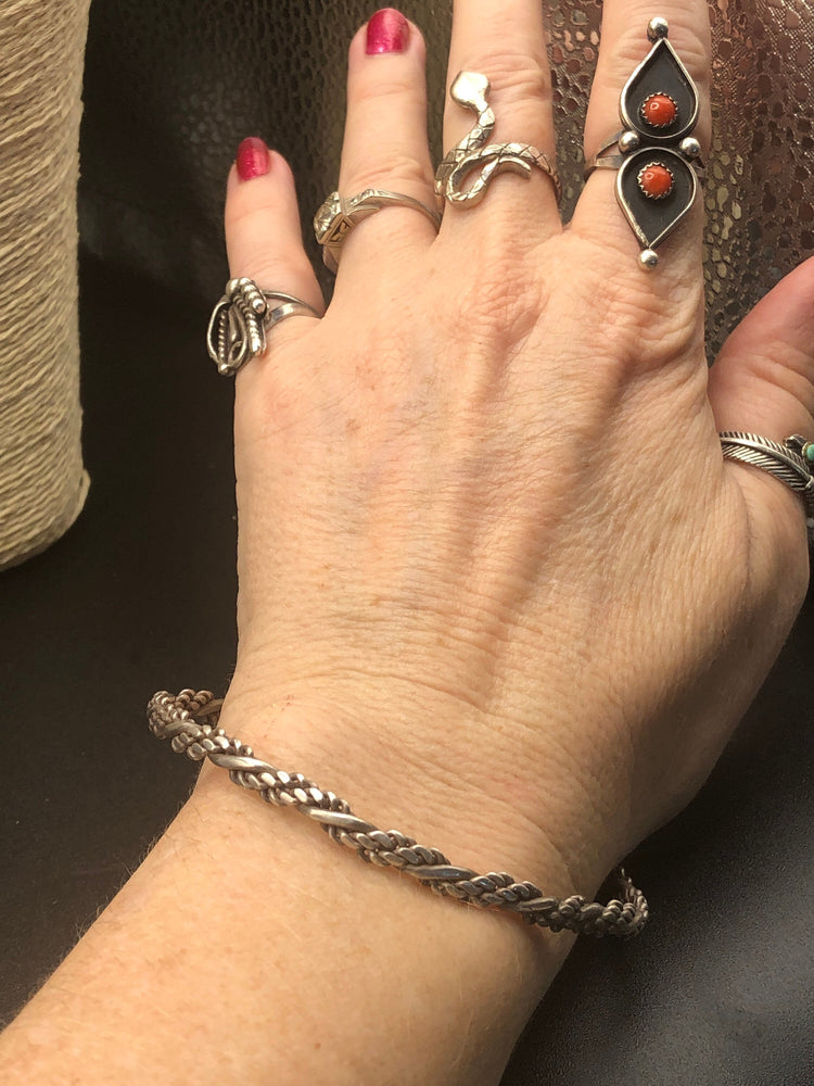 Vintage braided  mesh sterling silver 925 bangle bracelet stackable