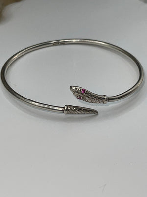 stunning Sterling Silver Snake - Serpent Bangle Bracelet Ruby Eyes Birmingham 1980’S Victorian Style Rare