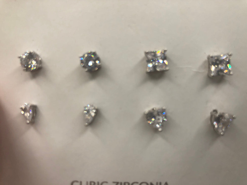 Gorgeous CZ earrings lot 4 pairs Brilliant round princess cut pear and heart shape new old stock 85