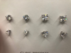 Gorgeous CZ earrings lot 4 pairs Brilliant round princess cut pear and heart shape new old stock 85