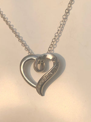 Vintage Beautiful heart sterling silver pendant necklace chain genuine diamonds free shipping!