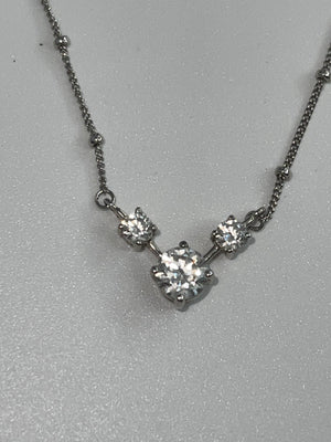 Sterling Silver 925 Designer Ross Simons Cz - Crystal V Necklace Ball Chain Eternity Style