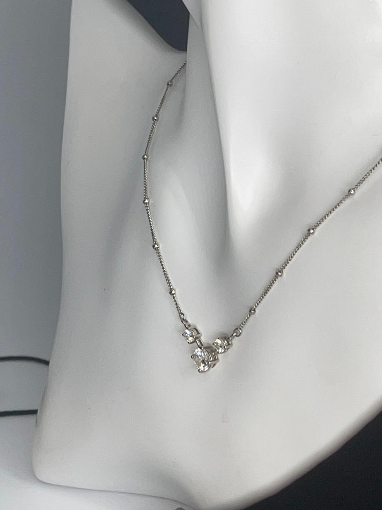 Sterling Silver 925 Designer Ross Simons Cz - Crystal V Necklace Ball Chain Eternity Style