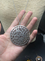 Antique art nouveau large floral circle round pendant Poinsettia Art deco silver and sterling silver chain atlas