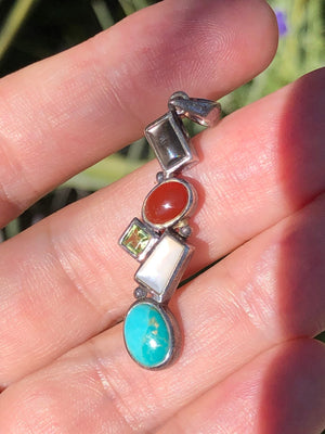 Sterling silver pendant 4 necklace gemstones turquoise peridot Carnelian Mop abalone 925 LT