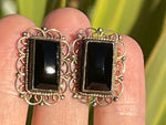 Antique Art Deco Filigree Ornate Screw Back Earrings | Sterling Silver & Black Onyx
