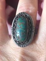 Vintage Green Turquoise & Sterling Silver Ring - Native American Indian Old Pawn - Ring Size 6.5