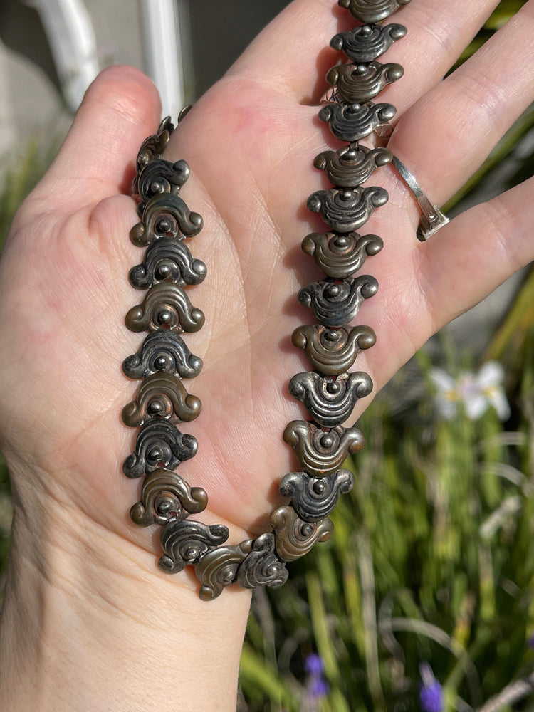 Vintage Taxco Mexico Choker Necklace M Ocampo Sterling Silver 925 Unique repousse