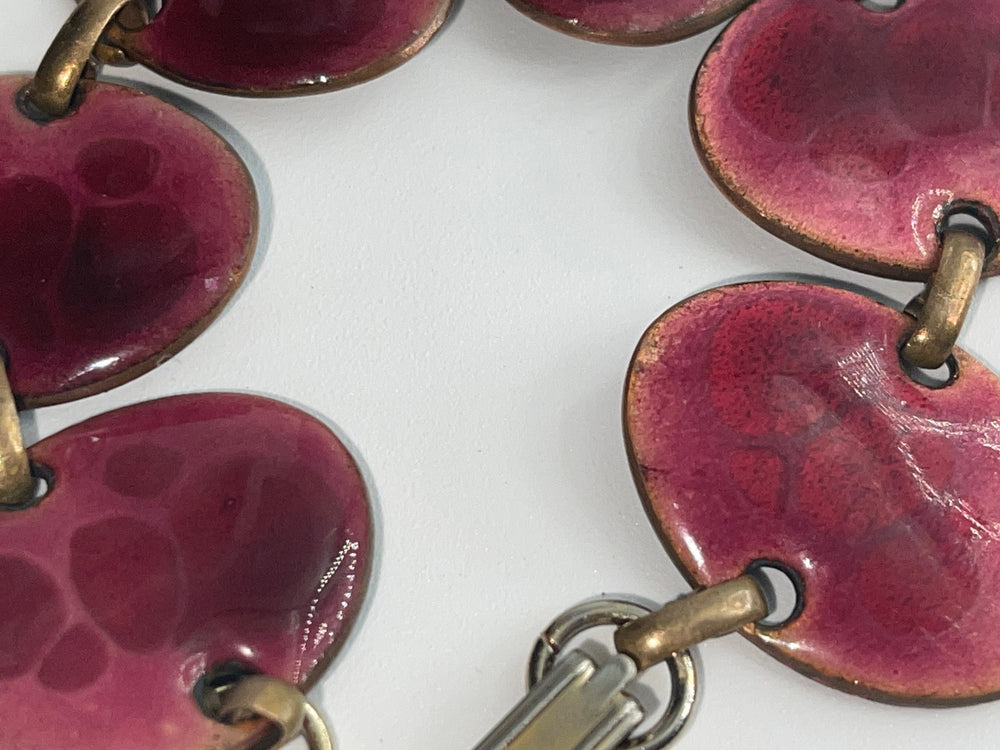 Antique Red Link Bracelet By Mid Century Modern Designer Averill Shepps Made of Copper & Enamel