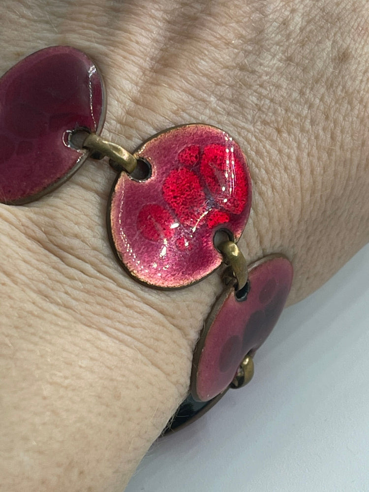 Antique Red Link Bracelet By Mid Century Modern Designer Averill Shepps Made of Copper & Enamel