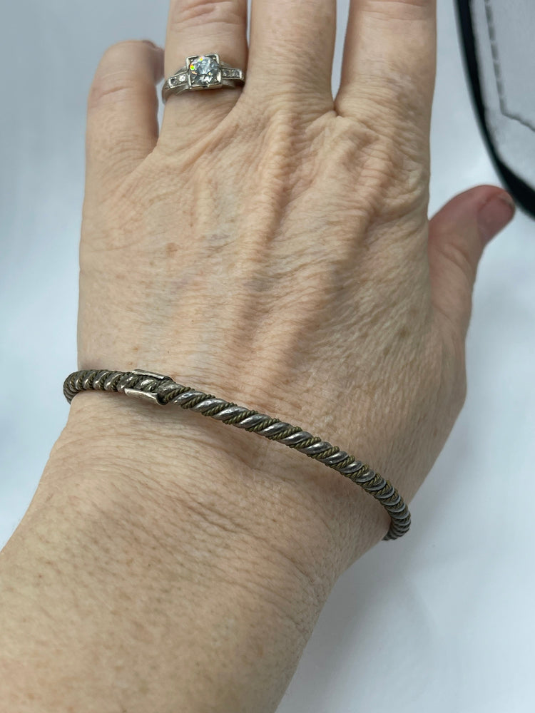 Vintage Antique Taxco Mexico Sterling Silver 925 Bangle Bracelet Twisted Two Tone Native